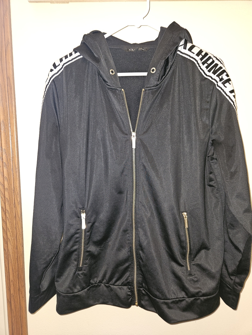 Armani Exchange Black Hooded Zip Jacket with Branded Shoulder Tape